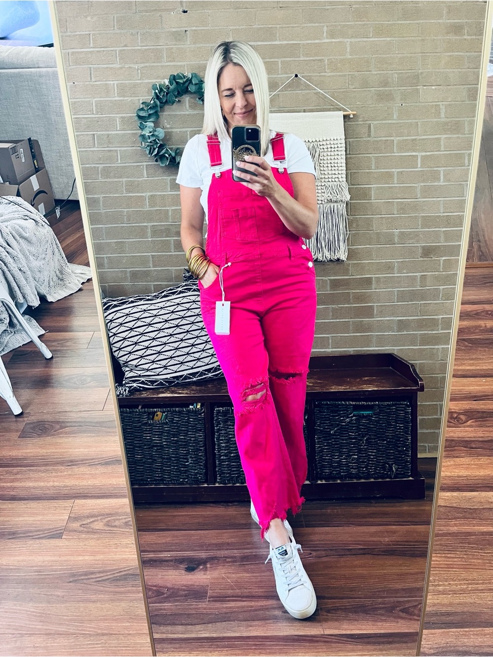 Bright Pink Denim Overalls